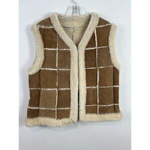 Faux Suede Leather Sherpa Lined Vest Squared Western Cowgirl Rodeo L Women Vegan